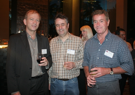 (L to R) Simon Landy (Executive Chairman C.I.T. Property Consultants Co., Ltd.), Mark Butters (Director RSM Thailand), and Peter Mewes (Senior Legal Advisor HBS Law), each with a different taste in liquids.