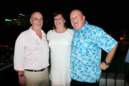 (L to R) Joe Grunwell, Kay Mckeown, and Captain Tim Hicks celebrate each other’s company.