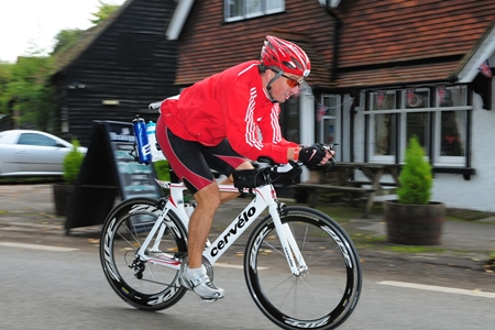Matthew Springall competes in the 180km cycling leg of the Challenge Henley triathlon on Sunday 16 September, Oxfordshire, England. 