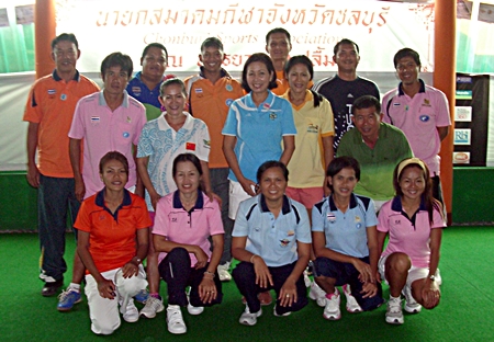 Thailand’s elite lawn bowlers pose for a photo at the Coco Club in Pattaya, Sunday, Sept. 2. 