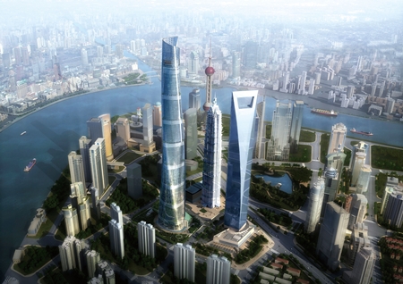 An artist’s impression shows the completed Shanghai Tower in the busy Lujiazui financial district of the city. 