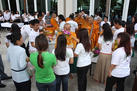 Nine monks from Nong Yai Temple perform a blessing ceremony to mark the anniversary.