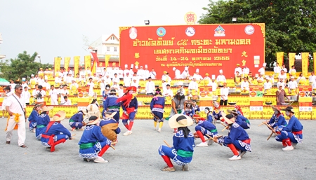 Eng-Kor-Pabu troops from the Look Praya group out of Nakorn Sawan perform their ancient ritual of fighting against corruption.