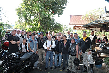 Some of the riders and Frank (left) meet up in Kanchanaburi.