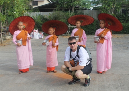 Young Burmese monks bless Frank on day one.