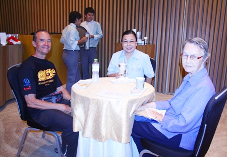 (L to R) Lewis “Woody” Underwood, Sister Ganyanee and Sister Joan Gormley from the Fountain of Life take a refreshment break.