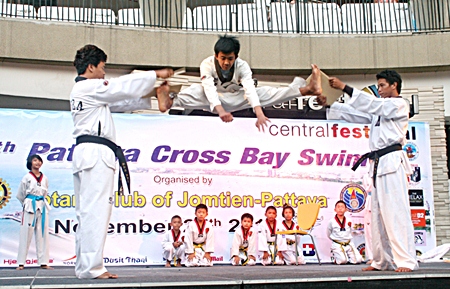 Pesuso Gym Taekwondo performers show their skills in the after race party.
