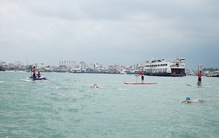Strong swimmers compete in the 3.5km swim across the bay from the Siam Bayshore Beach across to Chaba Beach during the last event. 