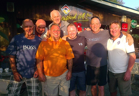 Monday podium placers pose for a group photo: (from left) Denis Steele, Capt’ Stephen, Eddie Smith, Steve Plant, Dave Buchanan, Mike Bender and Paul Rodgers.
