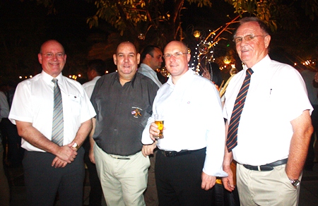 (L to R) Graham Macdonald MBE, Former Chairman and Honorary BCCT Member, Managing Director of MBMG Group; Bert Elson, David Cumming, Vice President Operational Development of ONYX, and Derek Brook, chairman of the Royal British Legion Chonburi Thailand Branch.