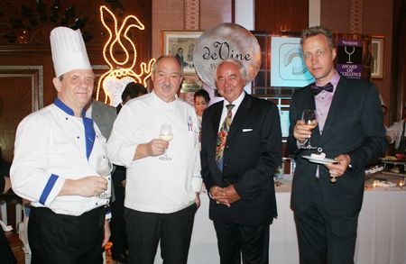 Enjoying the fruits of their labour are Executive Pastry Chef Horst Rautert, Executive Chef Walter Thenisch and Klaus Bodo Hund (Royal Wing Suites & Spa Resident Manager). Regular guest Decker Oskar Paul Alfred (2nd right) joined in the celebrations.