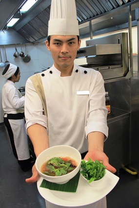 Chef Maytee with Thai dish: Tom Klong presentation at Flare restaurant.