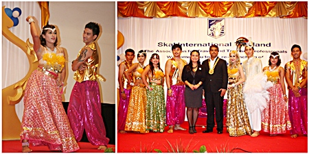 Tony and Rungratree pose with the Dusit Thani Honey Bees who put on a spectacular Indian themed song and dance show much to the enjoyment of the guests.