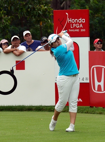 Inbee Park tees off during the final round of the Honda LPGA Thailand golf championship.