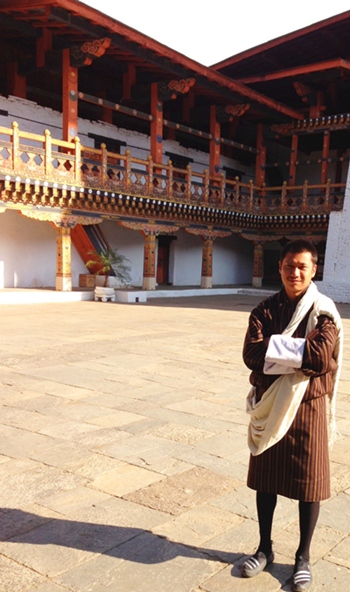 Our Yangphel Adventure Travel guide, Mr Sonam, inside the Punakha Dzong.