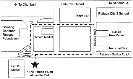 Naklua parade route map. The parade will take place on April 18 from 10 am onwards at Lan Po Park.