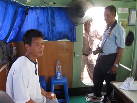 The Royal Thai Navy pulled Burmese fisherman “Rambo” (left) from the sea about 2.5 miles from Sattahip.