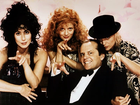 Jack Nicholson and his female co-stars, Cher, Susan Sarandon and Michelle Pfeiffer, in the 1987 movie “Witches of Eastwick.”