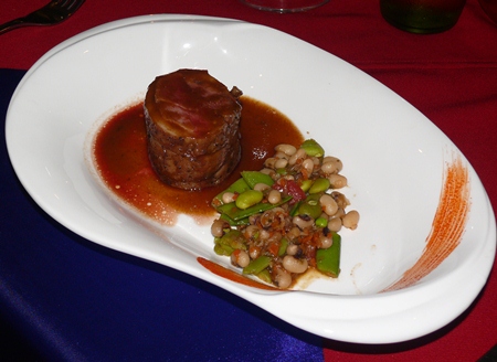 The third course was noisette of lamb with a cassoulet of summer beans and rosemary.