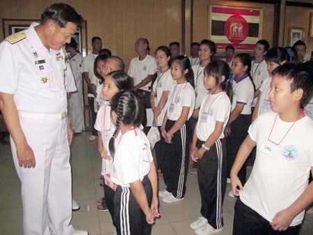 Rear Adm. Noppadol Suphakorn visits with the students attending the camp.