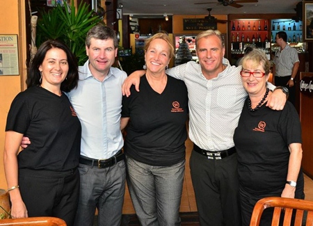 (L to R) The Man U Legends meet the Women With a Mission Kylie Grimmer, Denis Irwin, Rosanne Diamente, Clayton Blackmore and Bronwyn Carey.