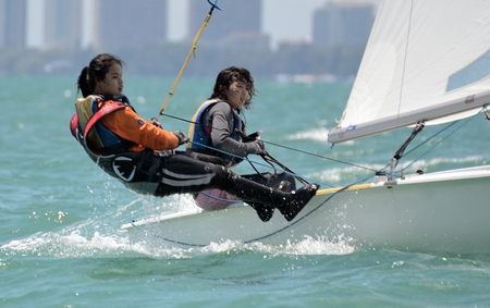 Fighting for position in the Monohull Dinghy class.