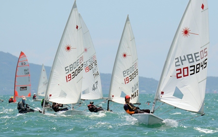Lasers battle for honours on Day 1 of the Regatta,
