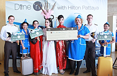 Peta Ruiter (3rd right), director of business development for Hilton Pattaya, leads her team in announcing this year’s Hilton Pattaya “Dine ‘n’ Fly” promotion.