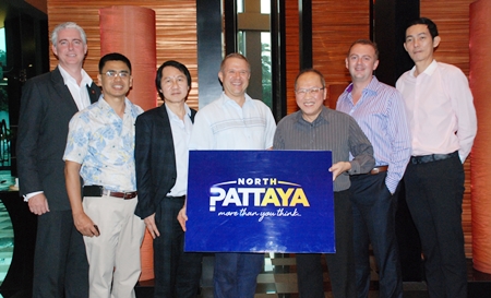 (L to R) Brendan Daly, General Manager of Amari Orchid Pattaya; Sittidej Rochnavibhata, General Manager of Cape Dara; Sophon Vongchatchainont, General Manager Pullman Pattaya G; Andre Brulhart, General Manager of Centara Grand Mirage Beach Resort Pattaya; Chatchawan Supachayanont, General Manager of Dusit Thani Hotel Pattaya; Garth Solly, General Manager of Holiday Inn; and Sanpech Supabowornsthian, Assistant Managing Director Unchaleewiwat’s Group.