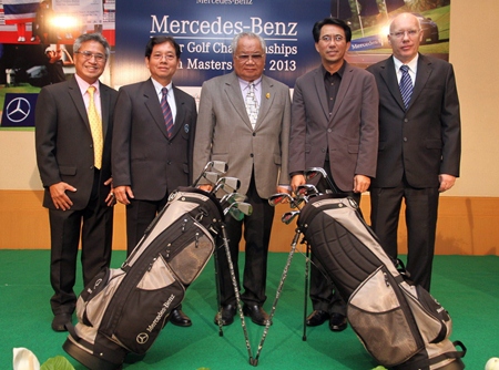 Tournament organizers and sponsors pose for a photo following a press conference leading-up to the 11th Mercedes-Benz Junior Golf Asian Masters Final, being held at Burapha Golf Club & Resort from 12–14 June.