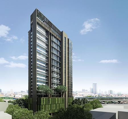 An artist’s rendering shows the completed The Lofts Ekkamai building.