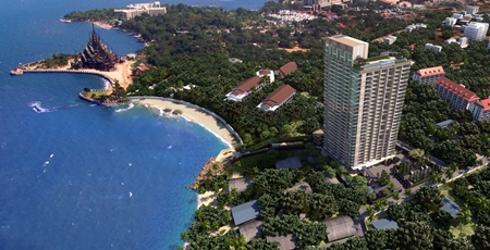 Iconic Pattaya landmark the Sanctuary of Truth (above left) is within a stone’s throw of the project.