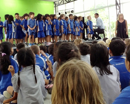 The Year 1 children perform their song: “Bound for South Australia”. 