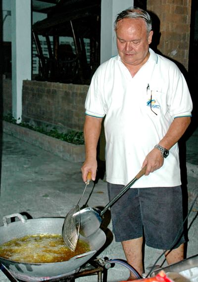 Past district governor, Premprecha Dibbayawan cooks up a storm to feed the children and the adults.