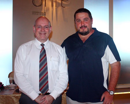 (L to R) MBMG Group Managing Director Graham Macdonald MBE, president of the SACCT, and David Johnson, Yard & Load-Out Manager of Cranes and Equipment Asia (CEA).