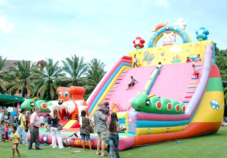 The huge balloon slide is a bit scary at first, but great fun for the brave.