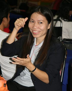 A sign language translator was on hand to assist the deaf delegates.