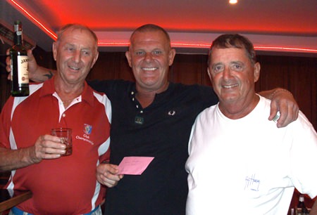 Sunday winners Freddy Starbeck and Don Lehmer with Lewiinski’s golf manager Colin Davis (left).