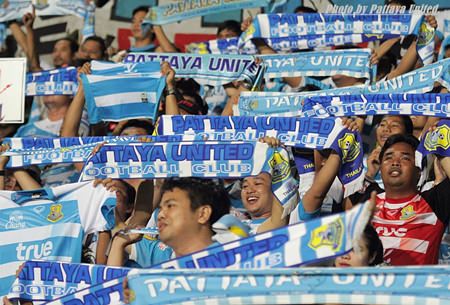 Joyous Pattaya United fans celebrate after the victory over BEC Tero Sasana, Saturday, Sept. 7. (Photo courtesy Pattaya United FC).
