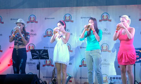 The beer drinking contest is traditional at the Oktoberfest.