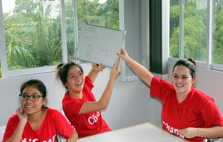 Year 10 girls enjoying the maths challenges.