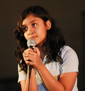 A Year 9 student sings at the Talent Show.
