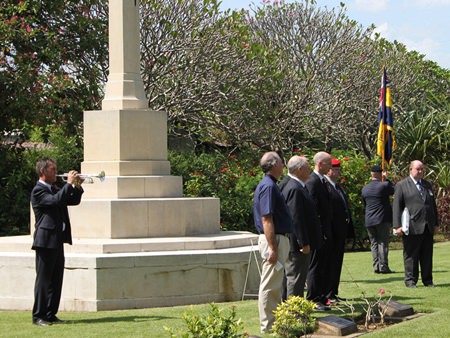 Instrumental Teacher Clarence Mansell plays at the Remembrance Day Service at Don Rak War Cemetery in Kanchanaburi.