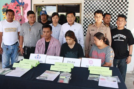 (L to R) Kittipol Chamalai, his wife Sersri Thanusilp and alleged ringleader Waraporn Somsakul have been arrested for dealing drugs.