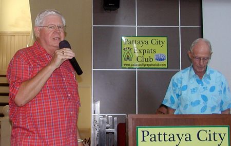 Member Dave Anderson advises members of the progress of the glasses collection project; used and or broken eyeglasses are collected, repaired and cleaned, and then distributed to the less fortunate.
