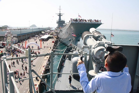 Focusing in on the HTMS Chakri Naruebet, Thailand’s only aircraft carrier.