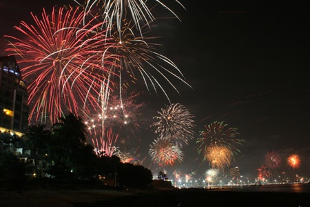 Shops and hotels send out fireworks all over Pattaya to celebrate the arrival of 2014.