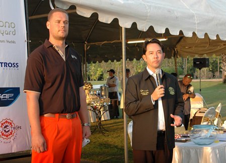 Bernard Lamprecht listens intently as Pattaya Mayor Itthiphol Kunplome graces the launch ceremony.