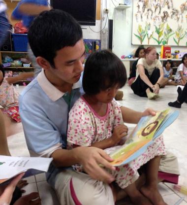 The kids love when we read story books to them, especially in English!