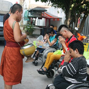 The students received a blessing from the passing monks.